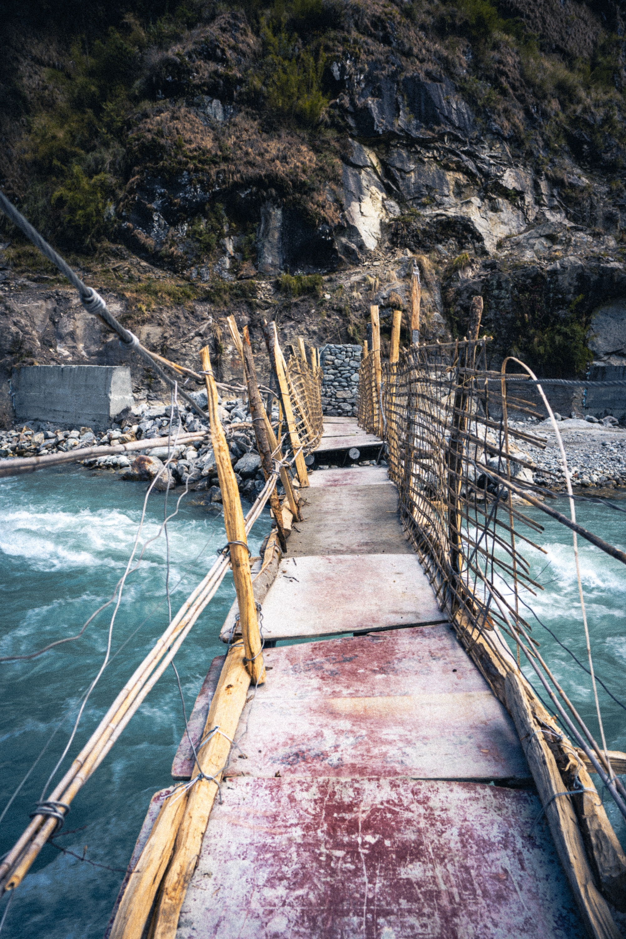 A makeshift bridge using the famous Nepali ingeniuity